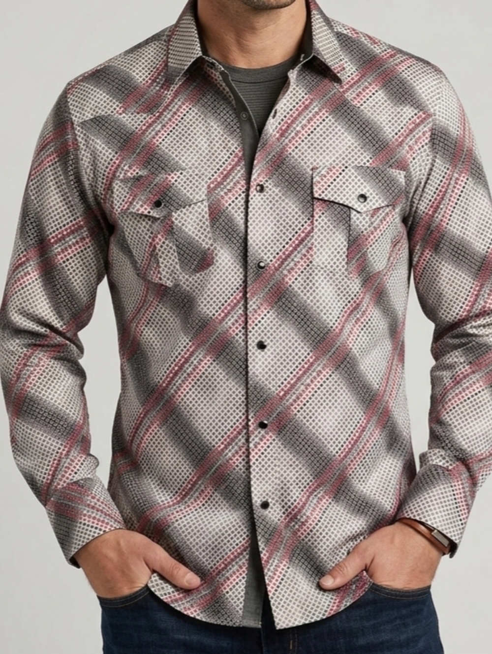 Geometric Snap Button Western Shirt